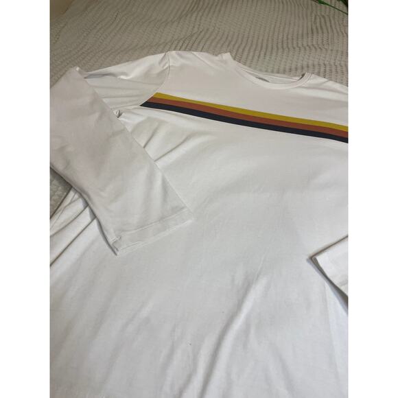 Old Navy Striped Retro Soft Washed White Long Sleeve Crew Neck Men's Tee Medium - Picture 4 of 8